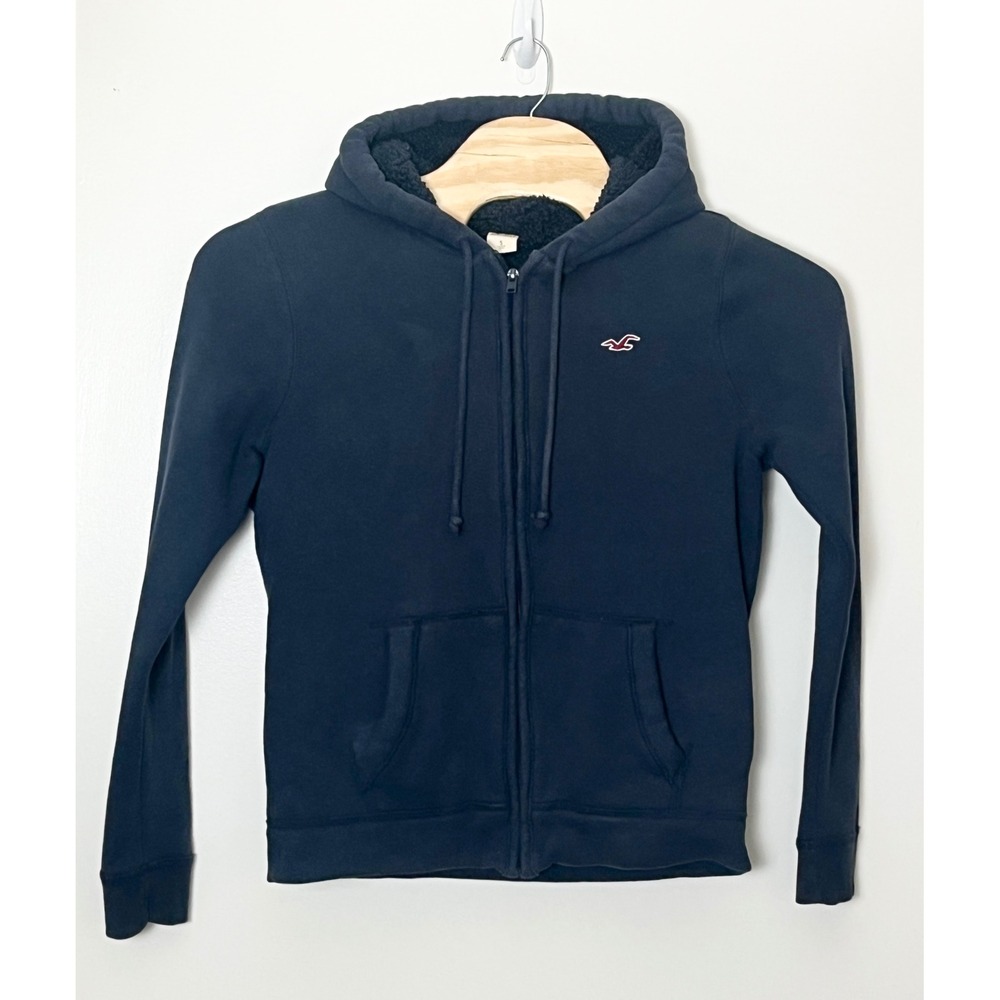 Vintage Hollister Wolfjaw Hoodie Women's Small Blue Full Zip Sherpa Lined Y2K